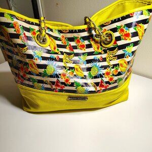 Betsey Johnson Banana Split Tote Bag Fruit Striped Yellow
